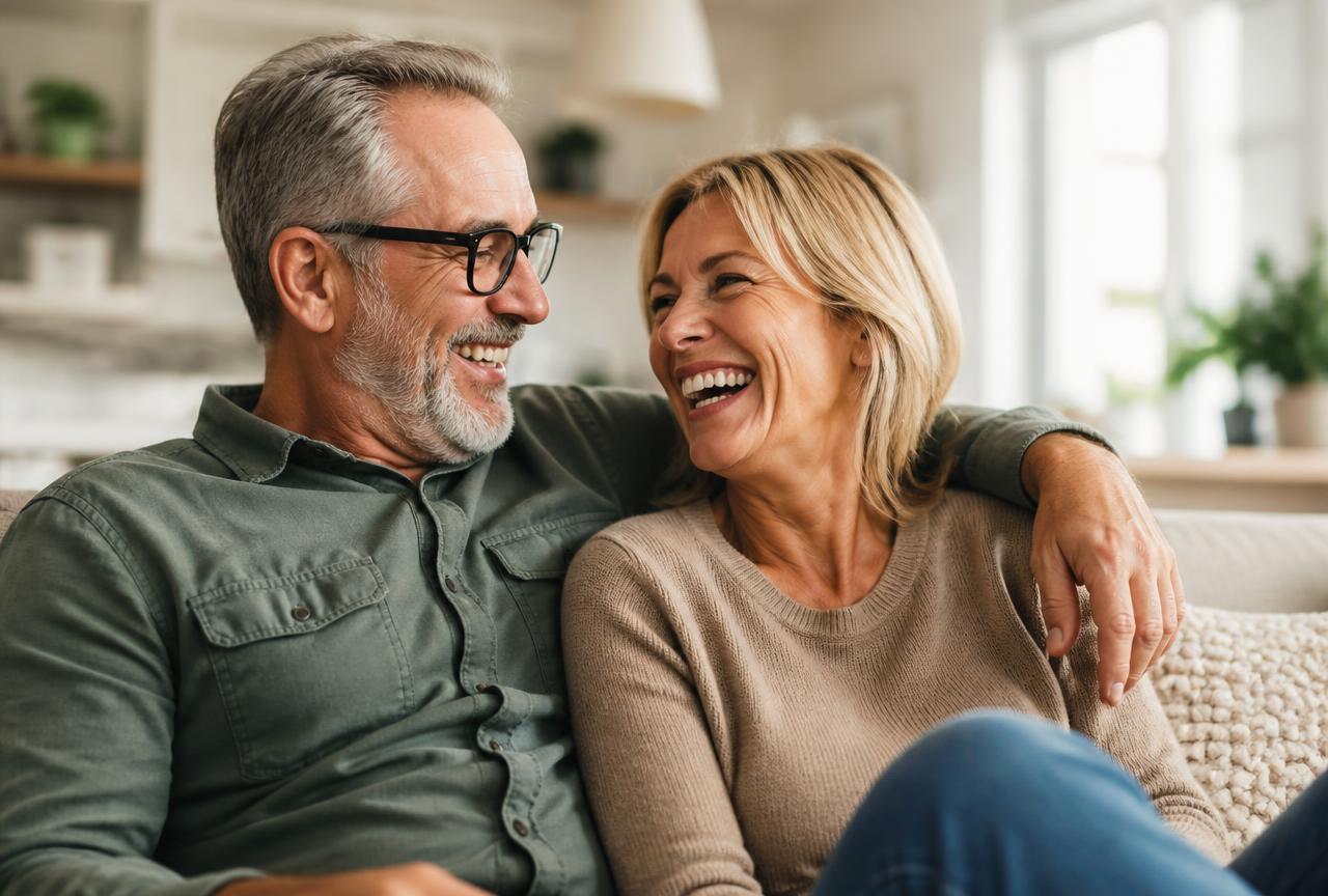 Couple complice à la maison, illustrant le retour de confiance rapporté par les utilisateurs
